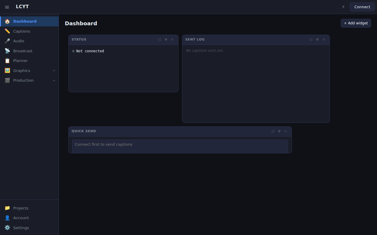 LCYT dashboard — dark mode